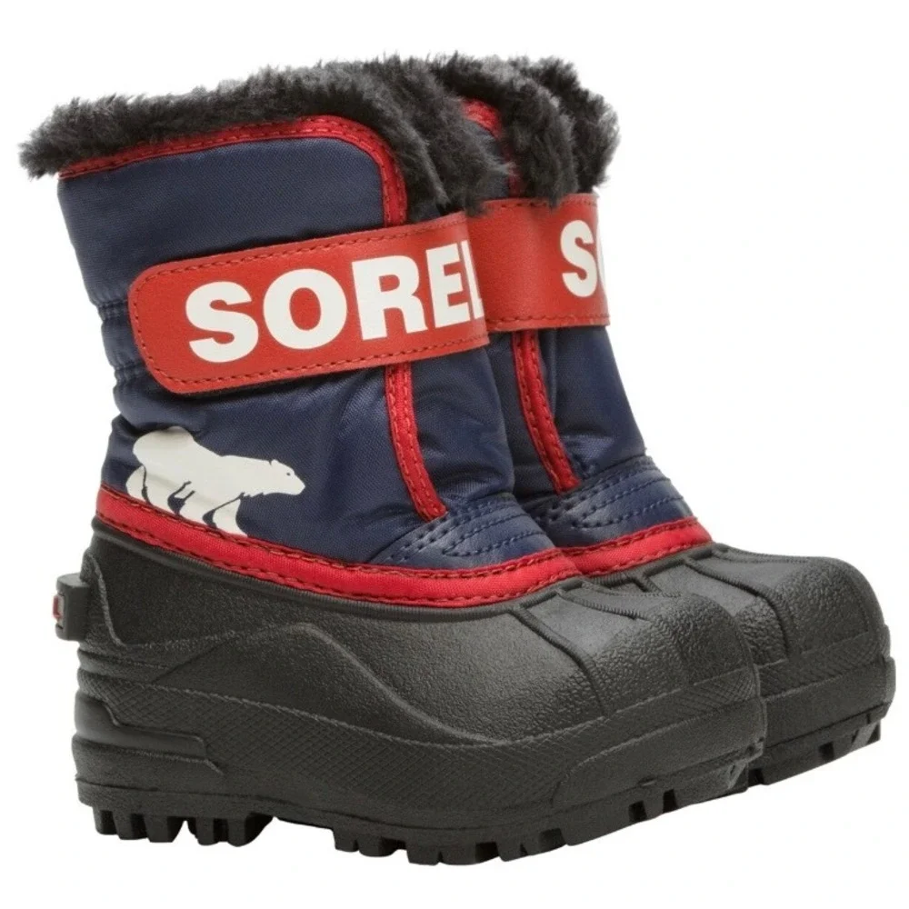 Sorel Snow Commander Snow Boots Logo Blue Red‎ Little Kids SZ 5